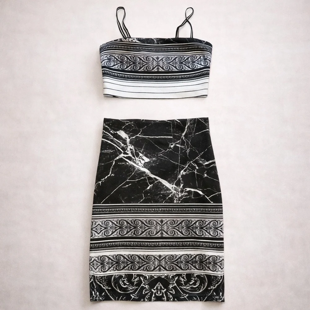Clover Canyon Marble Print Bodycon Pencil Skirt XS